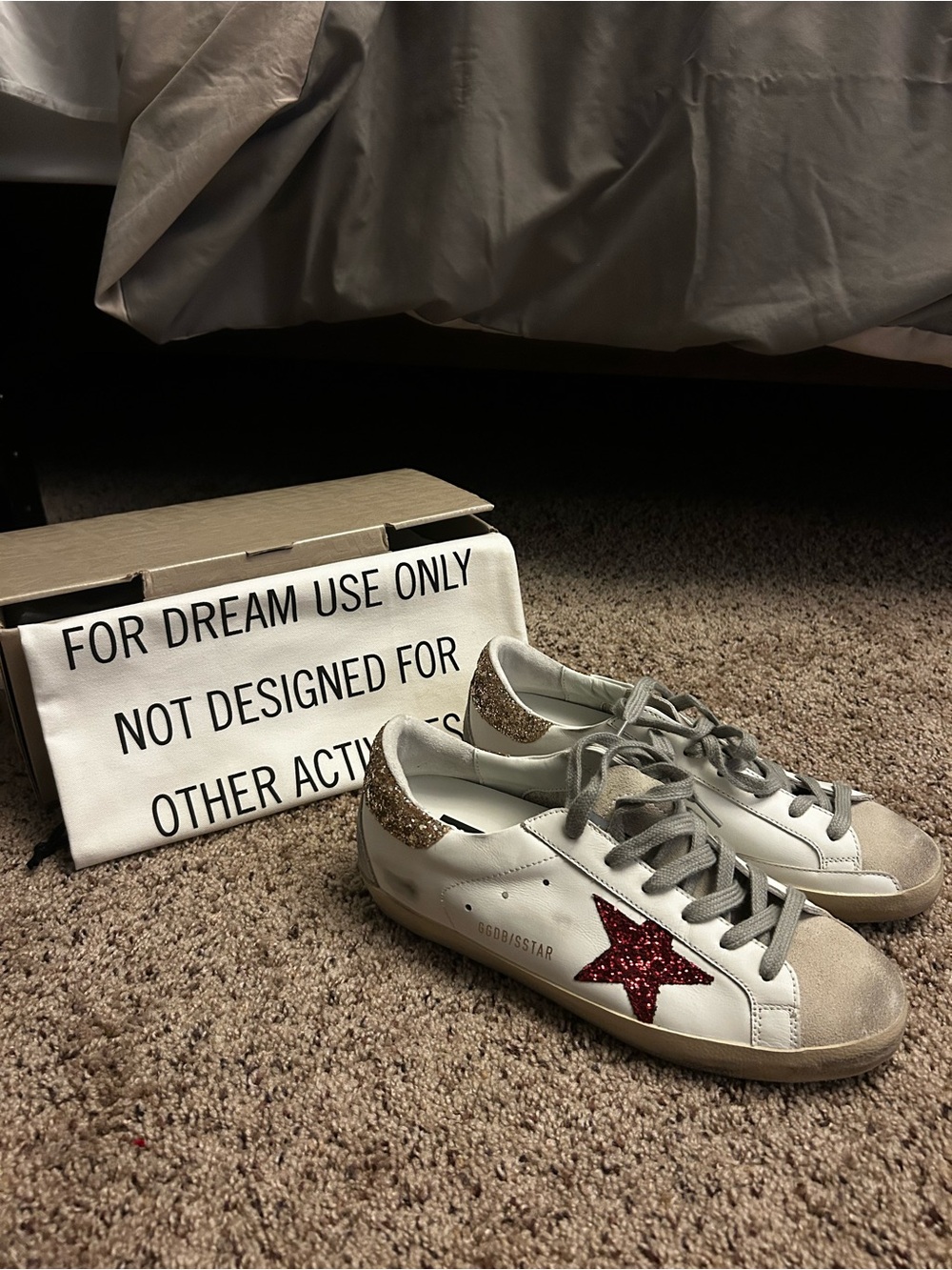 Golden Goose White Leather Sneakers with Red Glitter Star
